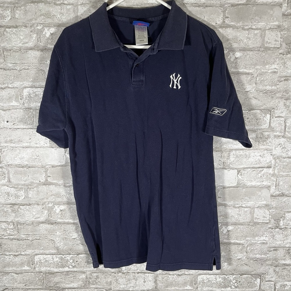 Vintage Reebok New York Yankees Polo Shirt Mens Sz Medium Blue MLB Genuine Merch